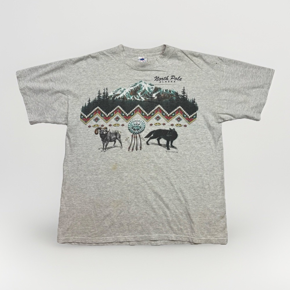 Vtg 1993 Seattle Tribal Native American Mens Sz L Gray Single Stitch Tee T-Shirt